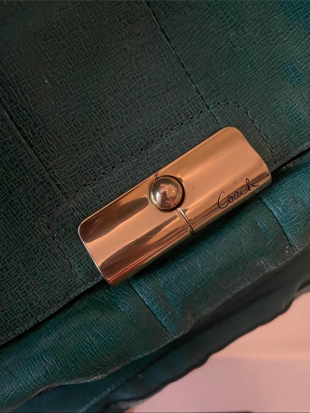Coach Teal Leather Satchel Handbag - Picture 3 of 8